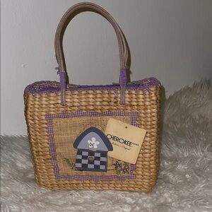 Cherokee Woven Basket Bag with Purple and Tan Accents